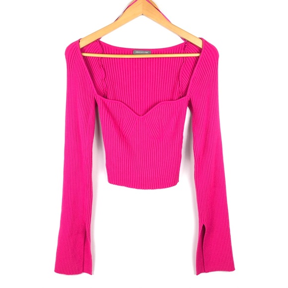 UO Juliet Portrait Neck Ribbed Sweater Fuchsia L - Picture 3 of 6